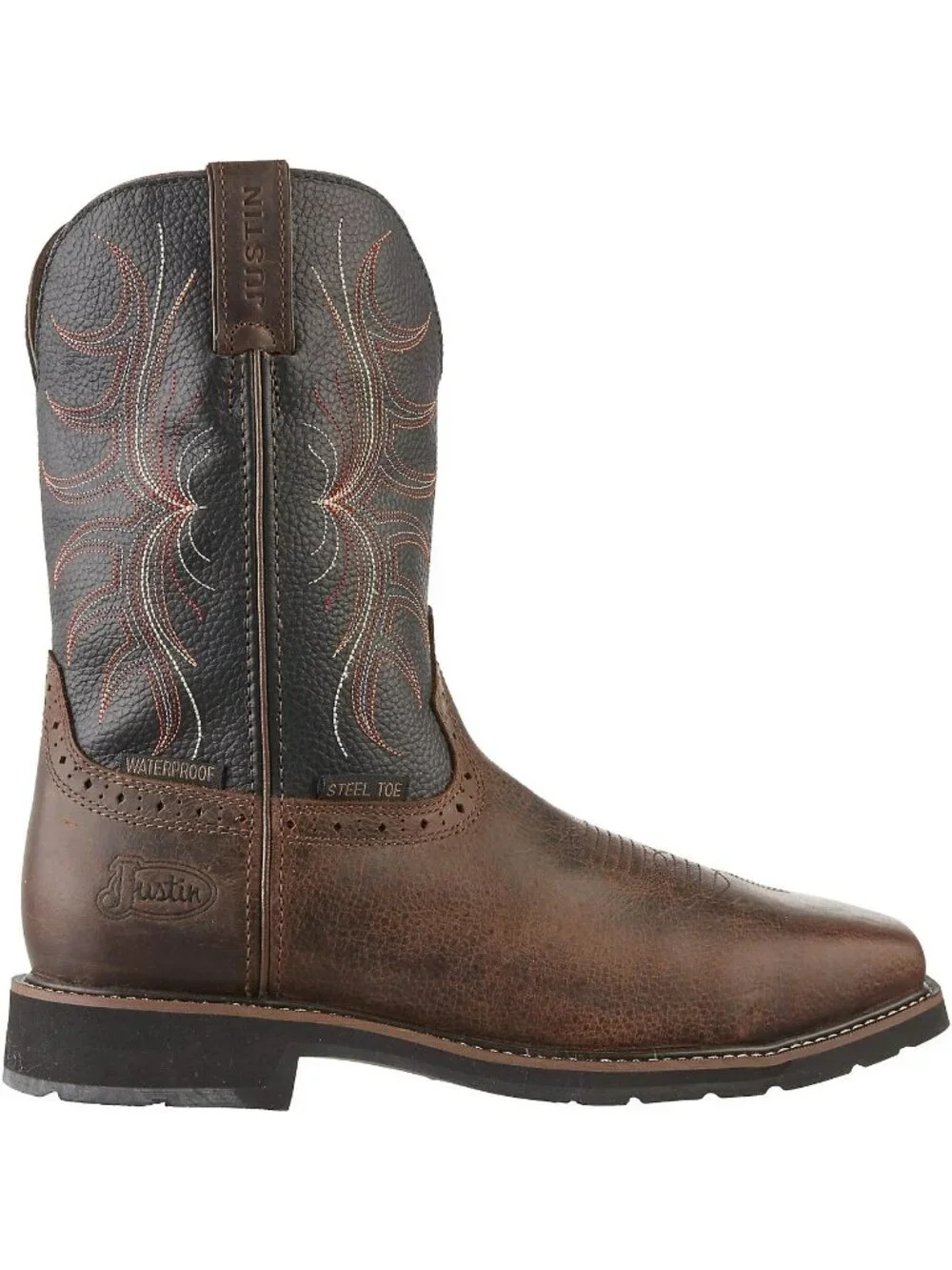Justin Waxy Brown Water Buffalo Square Toe Cowboy Boots Men's 8 EE New